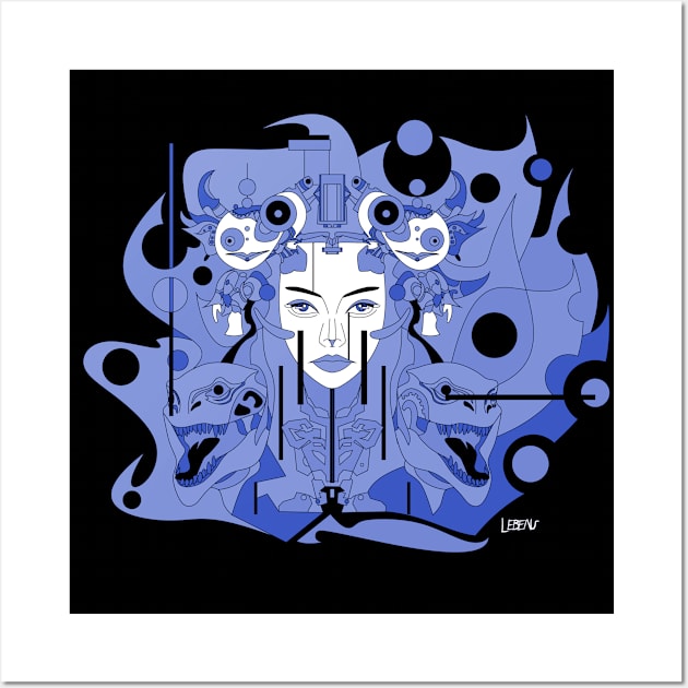 dark blue technology woman in the future of design ecopop surreal abstract art Wall Art by jorge_lebeau